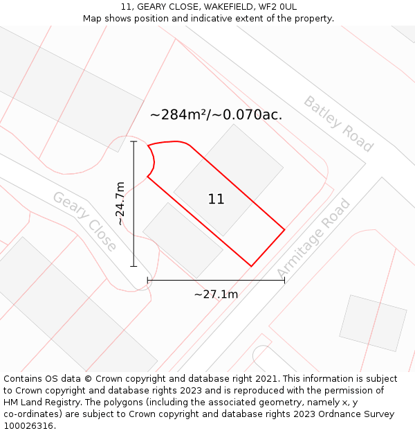 11, GEARY CLOSE, WAKEFIELD, WF2 0UL: Plot and title map