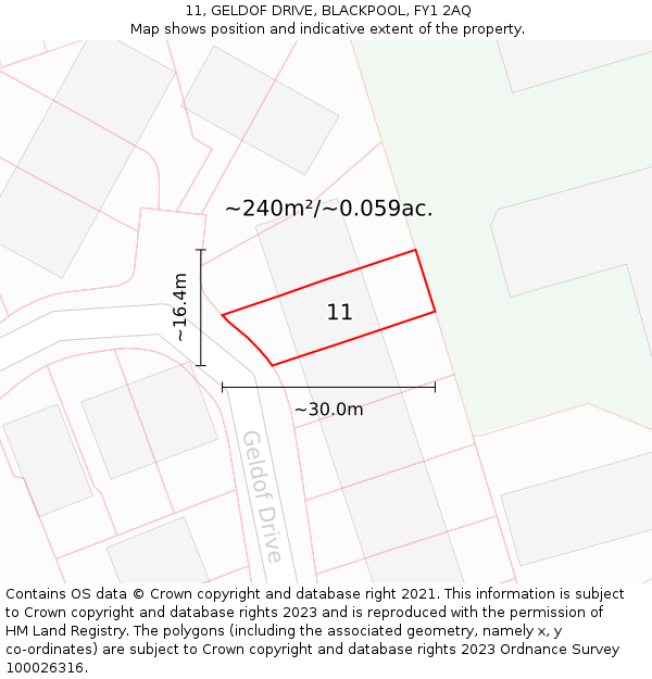 11, GELDOF DRIVE, BLACKPOOL, FY1 2AQ: Plot and title map