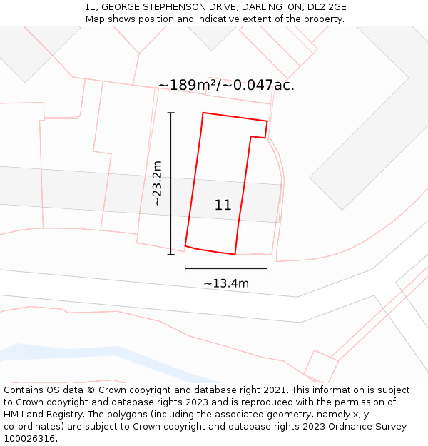 11, GEORGE STEPHENSON DRIVE, DARLINGTON, DL2 2GE: Plot and title map