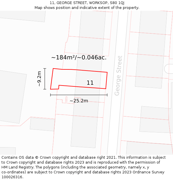 11, GEORGE STREET, WORKSOP, S80 1QJ: Plot and title map