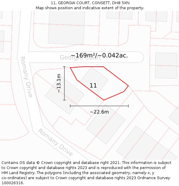 11, GEORGIA COURT, CONSETT, DH8 5XN: Plot and title map