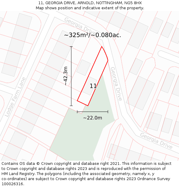 11, GEORGIA DRIVE, ARNOLD, NOTTINGHAM, NG5 8HX: Plot and title map