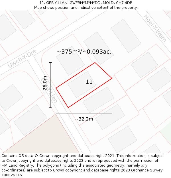 11, GER Y LLAN, GWERNYMYNYDD, MOLD, CH7 4DR: Plot and title map