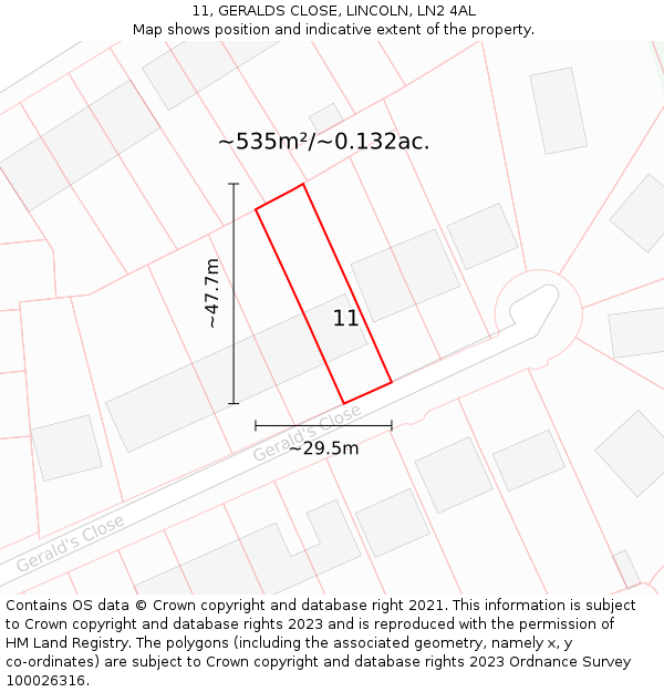 11, GERALDS CLOSE, LINCOLN, LN2 4AL: Plot and title map