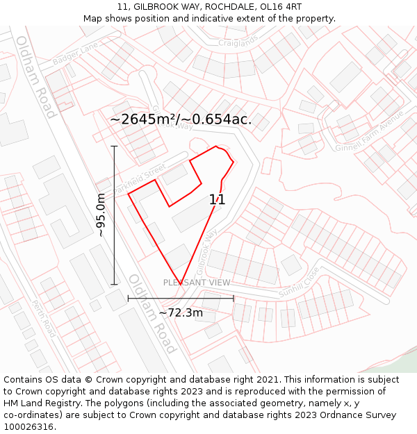 11, GILBROOK WAY, ROCHDALE, OL16 4RT: Plot and title map