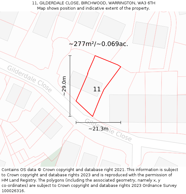 11, GILDERDALE CLOSE, BIRCHWOOD, WARRINGTON, WA3 6TH: Plot and title map