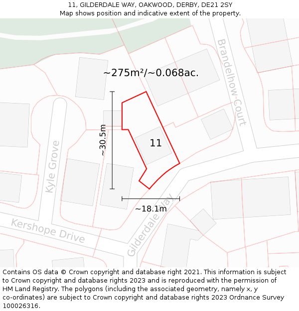 11, GILDERDALE WAY, OAKWOOD, DERBY, DE21 2SY: Plot and title map