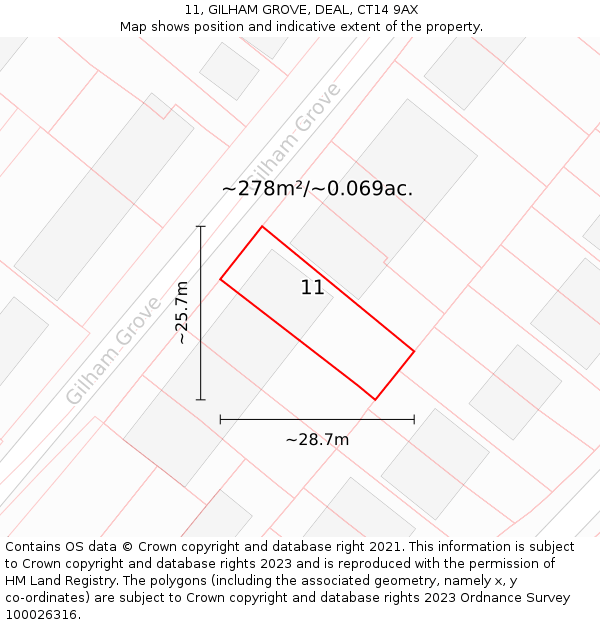 11, GILHAM GROVE, DEAL, CT14 9AX: Plot and title map