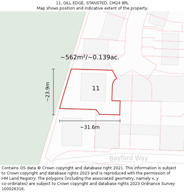 11, GILL EDGE, STANSTED, CM24 8RL: Plot and title map