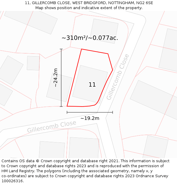 11, GILLERCOMB CLOSE, WEST BRIDGFORD, NOTTINGHAM, NG2 6SE: Plot and title map