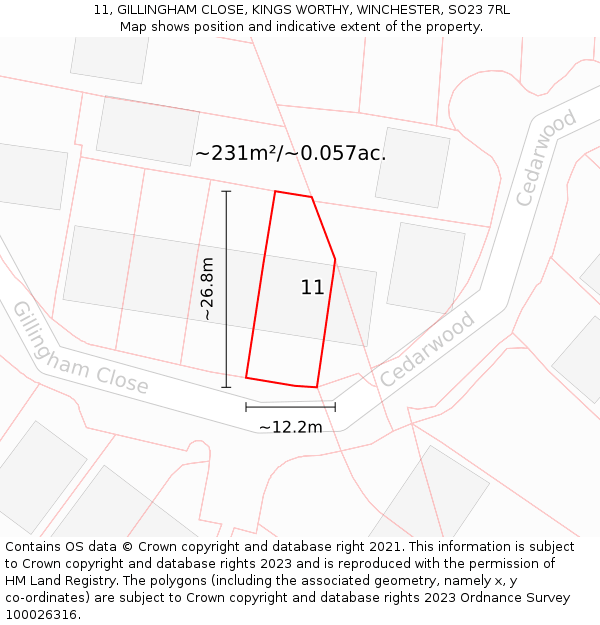 11, GILLINGHAM CLOSE, KINGS WORTHY, WINCHESTER, SO23 7RL: Plot and title map