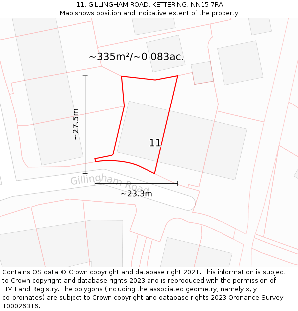 11, GILLINGHAM ROAD, KETTERING, NN15 7RA: Plot and title map