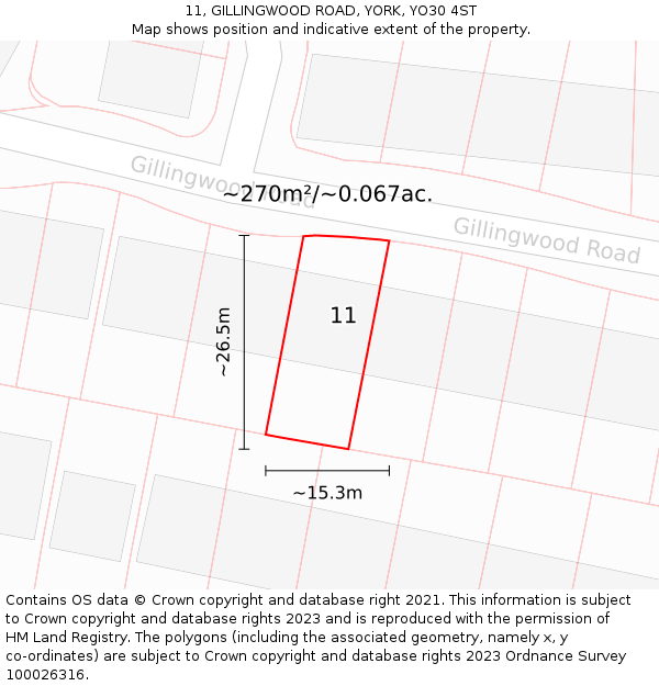 11, GILLINGWOOD ROAD, YORK, YO30 4ST: Plot and title map