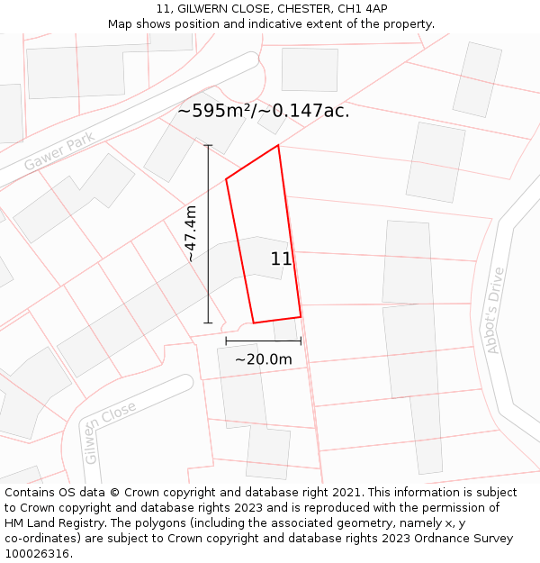 11, GILWERN CLOSE, CHESTER, CH1 4AP: Plot and title map