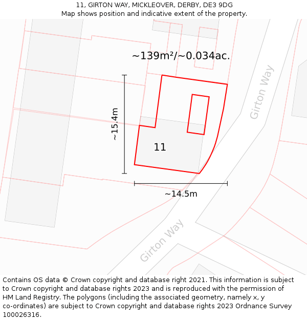 11, GIRTON WAY, MICKLEOVER, DERBY, DE3 9DG: Plot and title map