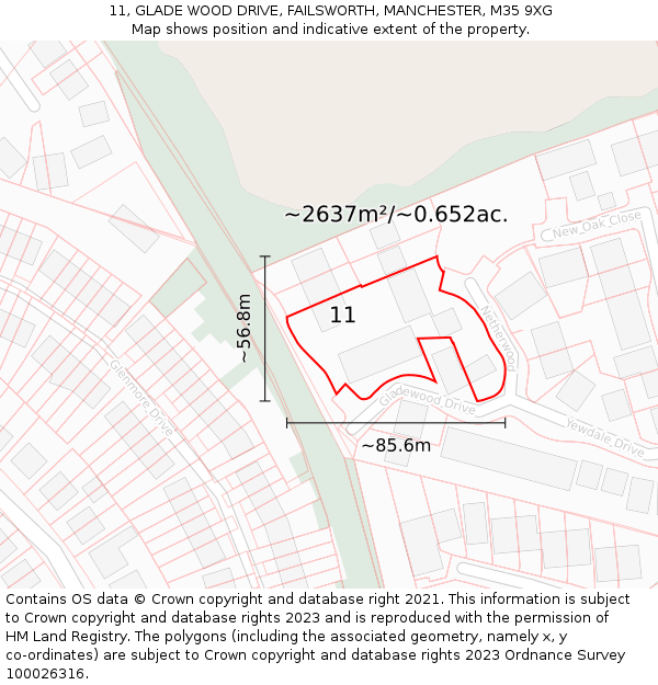 11, GLADE WOOD DRIVE, FAILSWORTH, MANCHESTER, M35 9XG: Plot and title map