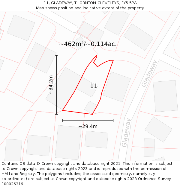 11, GLADEWAY, THORNTON-CLEVELEYS, FY5 5PA: Plot and title map