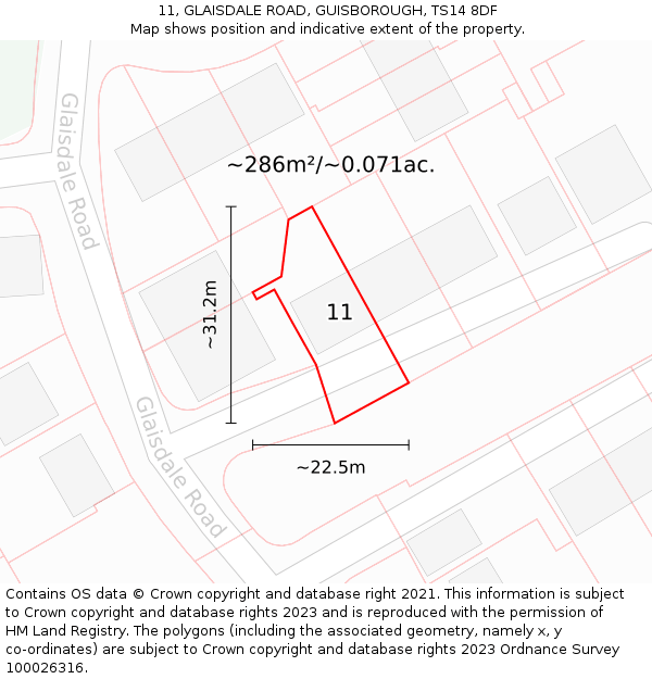 11, GLAISDALE ROAD, GUISBOROUGH, TS14 8DF: Plot and title map