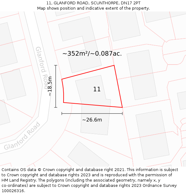 11, GLANFORD ROAD, SCUNTHORPE, DN17 2PT: Plot and title map