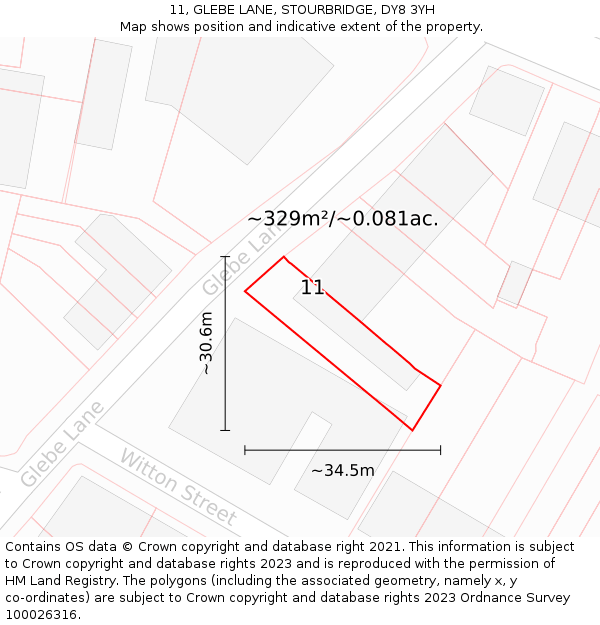 11, GLEBE LANE, STOURBRIDGE, DY8 3YH: Plot and title map