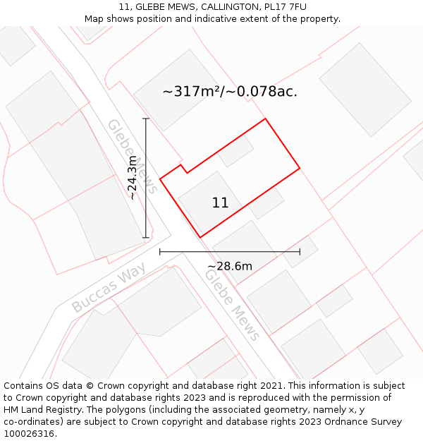 11, GLEBE MEWS, CALLINGTON, PL17 7FU: Plot and title map