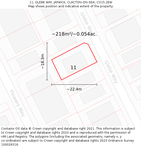 11, GLEBE WAY, JAYWICK, CLACTON-ON-SEA, CO15 2EW: Plot and title map