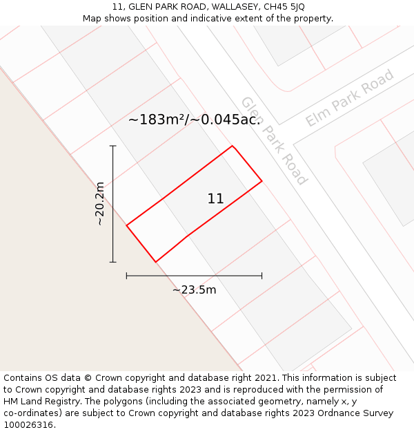 11, GLEN PARK ROAD, WALLASEY, CH45 5JQ: Plot and title map