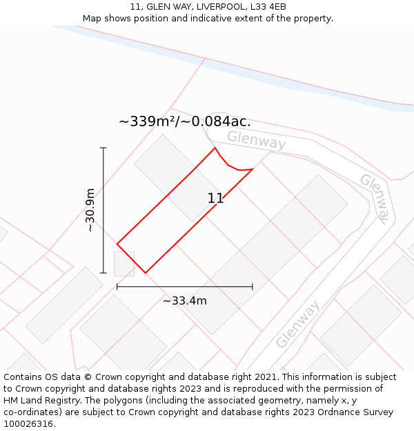 11, GLEN WAY, LIVERPOOL, L33 4EB: Plot and title map