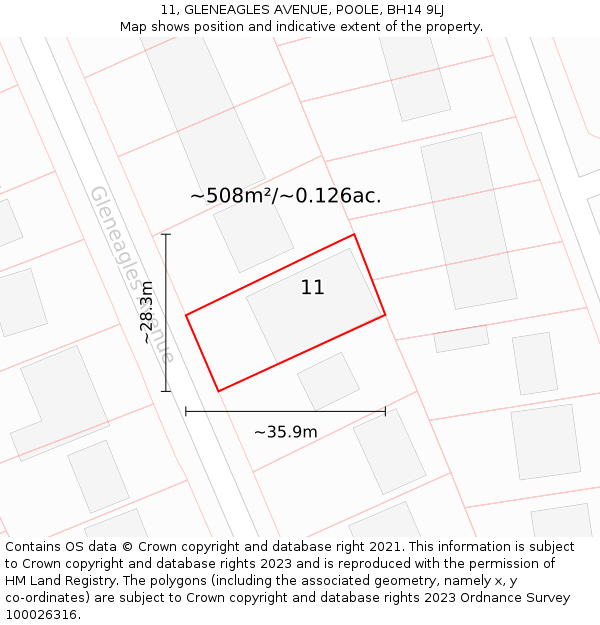 11, GLENEAGLES AVENUE, POOLE, BH14 9LJ: Plot and title map