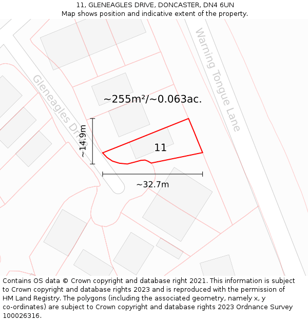 11, GLENEAGLES DRIVE, DONCASTER, DN4 6UN: Plot and title map