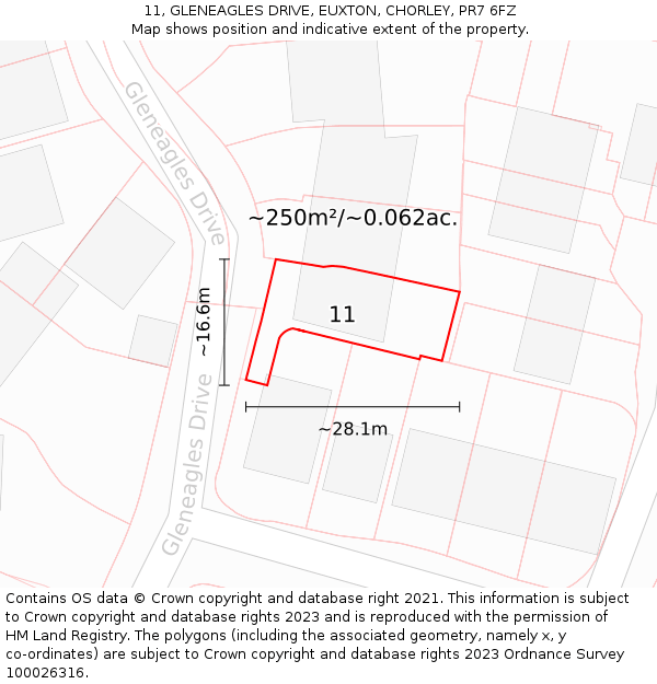 11, GLENEAGLES DRIVE, EUXTON, CHORLEY, PR7 6FZ: Plot and title map