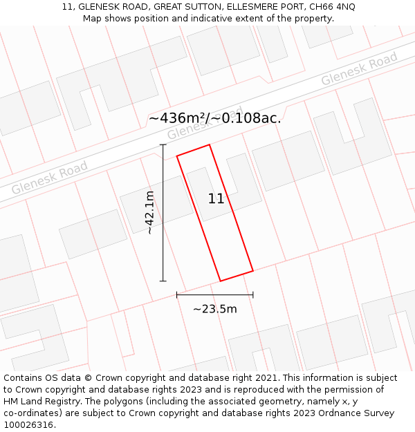 11, GLENESK ROAD, GREAT SUTTON, ELLESMERE PORT, CH66 4NQ: Plot and title map