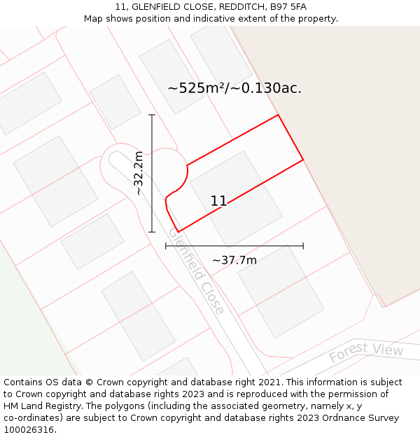 11, GLENFIELD CLOSE, REDDITCH, B97 5FA: Plot and title map