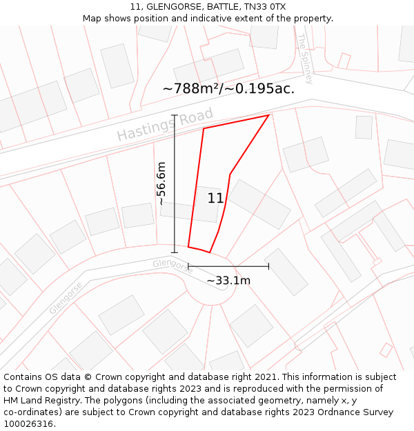 11, GLENGORSE, BATTLE, TN33 0TX: Plot and title map