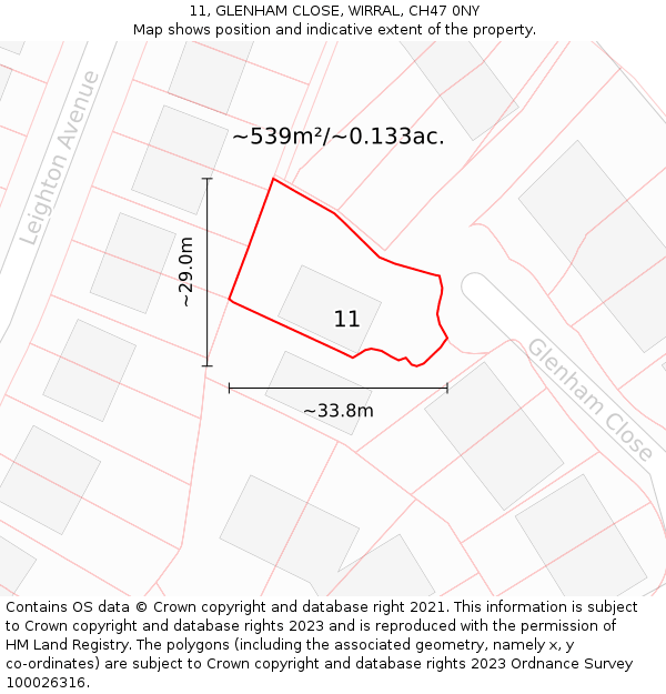 11, GLENHAM CLOSE, WIRRAL, CH47 0NY: Plot and title map