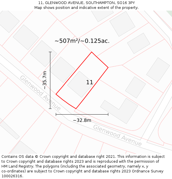 11, GLENWOOD AVENUE, SOUTHAMPTON, SO16 3PY: Plot and title map