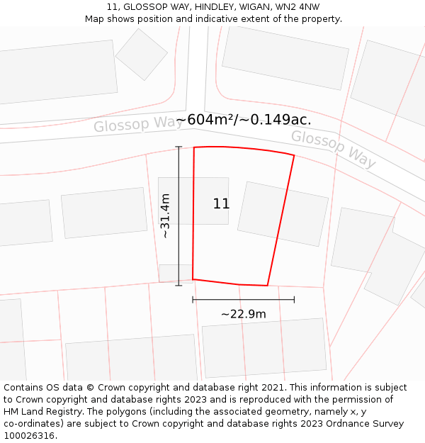 11, GLOSSOP WAY, HINDLEY, WIGAN, WN2 4NW: Plot and title map