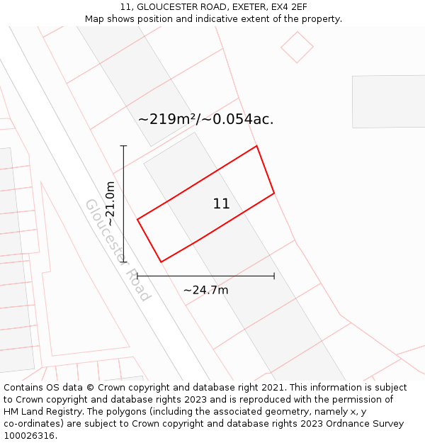 11, GLOUCESTER ROAD, EXETER, EX4 2EF: Plot and title map