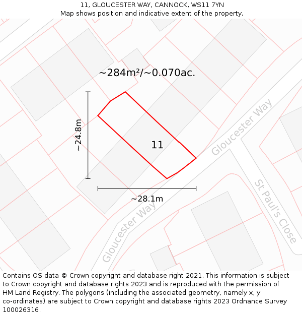 11, GLOUCESTER WAY, CANNOCK, WS11 7YN: Plot and title map