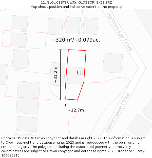 11, GLOUCESTER WAY, GLOSSOP, SK13 8RZ: Plot and title map