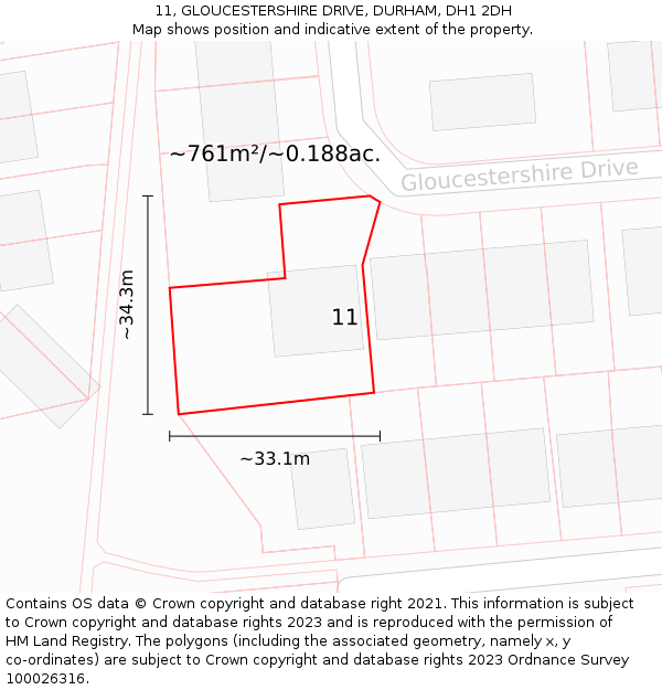 11, GLOUCESTERSHIRE DRIVE, DURHAM, DH1 2DH: Plot and title map