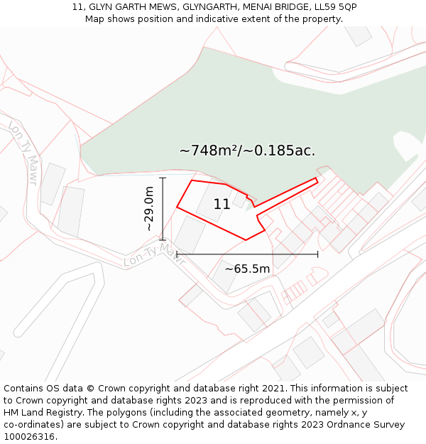 11, GLYN GARTH MEWS, GLYNGARTH, MENAI BRIDGE, LL59 5QP: Plot and title map