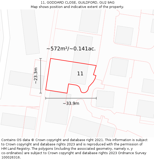 11, GODDARD CLOSE, GUILDFORD, GU2 9AG: Plot and title map
