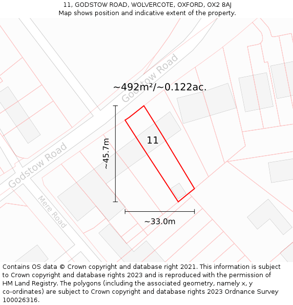 11, GODSTOW ROAD, WOLVERCOTE, OXFORD, OX2 8AJ: Plot and title map