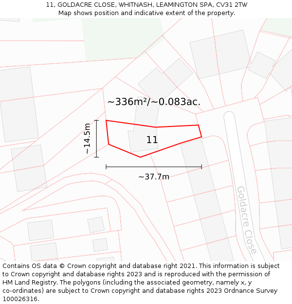 11, GOLDACRE CLOSE, WHITNASH, LEAMINGTON SPA, CV31 2TW: Plot and title map