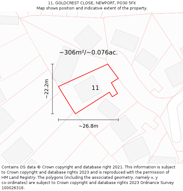 11, GOLDCREST CLOSE, NEWPORT, PO30 5FX: Plot and title map