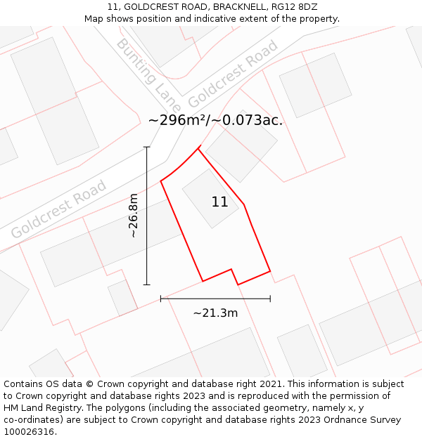 11, GOLDCREST ROAD, BRACKNELL, RG12 8DZ: Plot and title map