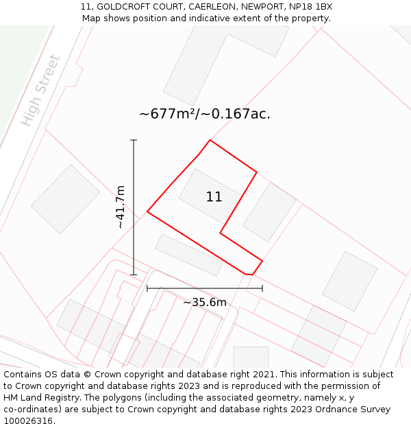 11, GOLDCROFT COURT, CAERLEON, NEWPORT, NP18 1BX: Plot and title map