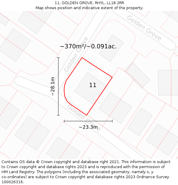 11, GOLDEN GROVE, RHYL, LL18 2RR: Plot and title map