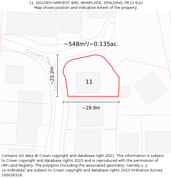 11, GOLDEN HARVEST WAY, WHAPLODE, SPALDING, PE12 6UU: Plot and title map